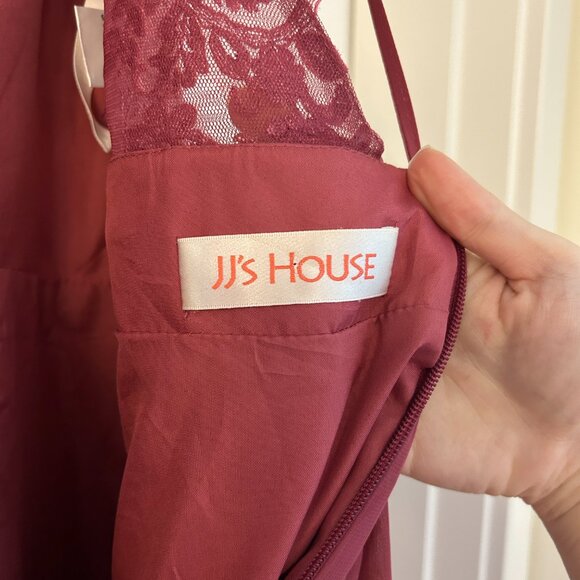 JJ's House A-line V-Neck Chiffon Pleated Lace Bridesmaid Dress in Cinnamon Rose - Picture 7 of 10